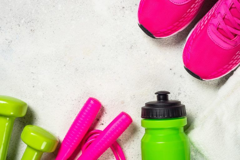 fitness equipment flat lay image on white L3DHDJG 768x512